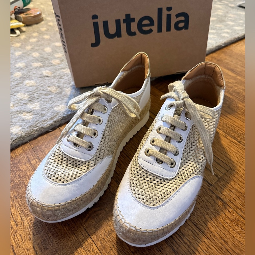 Jutelia Dakar Leather with raffia platform espadrille sneaker